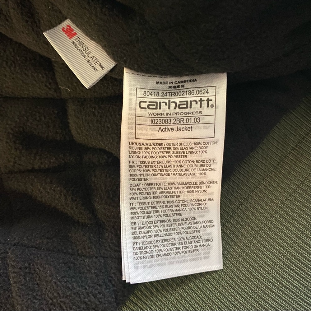 Carhartt WIP Active Jacket Men XL Tarragon/Black (Rigid) Fleece Quilt Lined - Picture 8 of 16